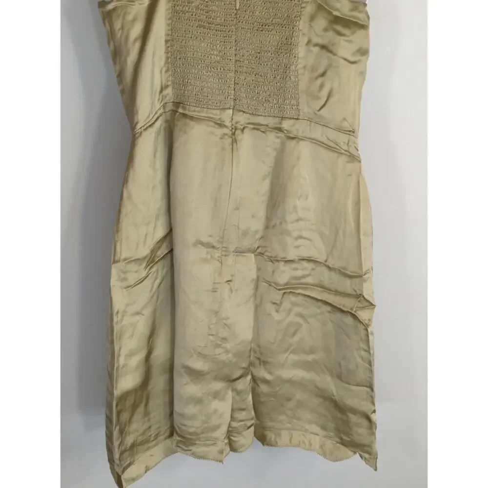 Aritzia Wilfred‎ Tan Skye Satin Spaghetti Strap Smocked Soft Mini Dress Womens 2